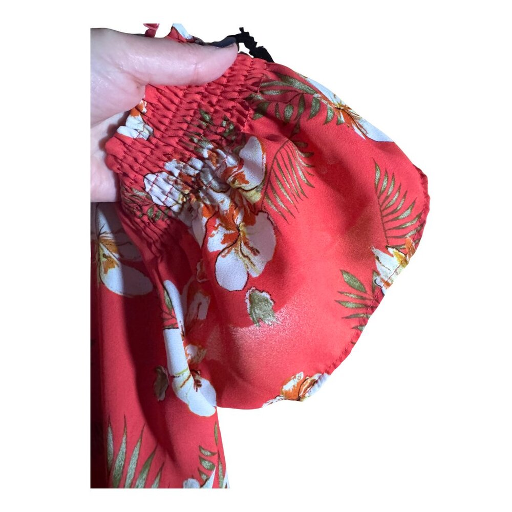 Paper Crane Coral Floral Off Shoulder Blouse Smocked Flutter Sleeve Size Small - Picture 4 of 6